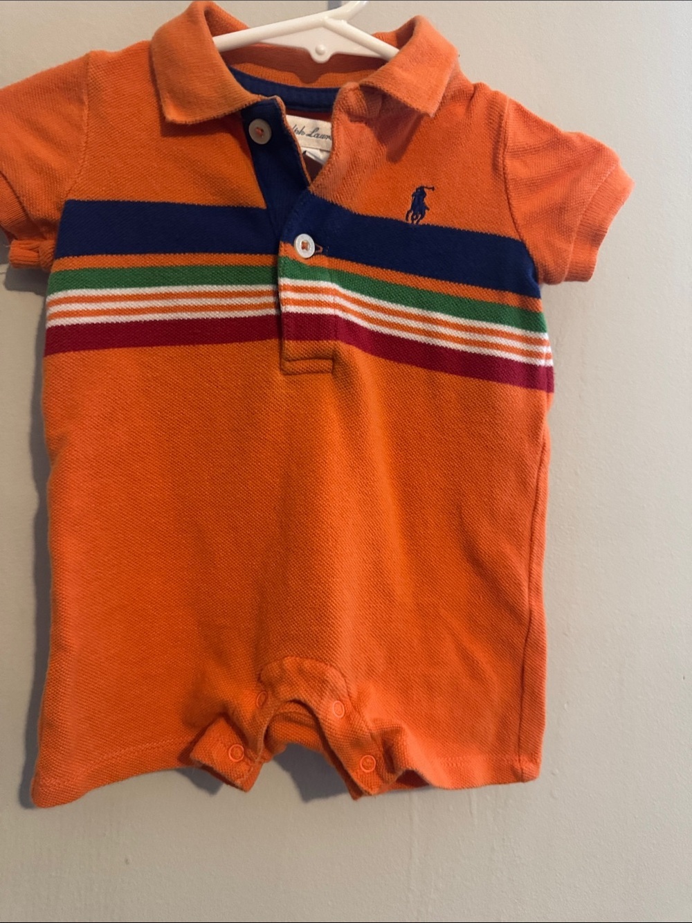 Ralph Lauren Orange Polo Stripe Baby Romper 3 mo